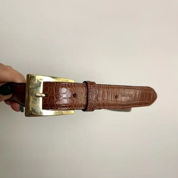Talbots‎ Brown Genuine Leather Brown Croc Gold Plate Belt Women's sz S - Picture 8 of 8